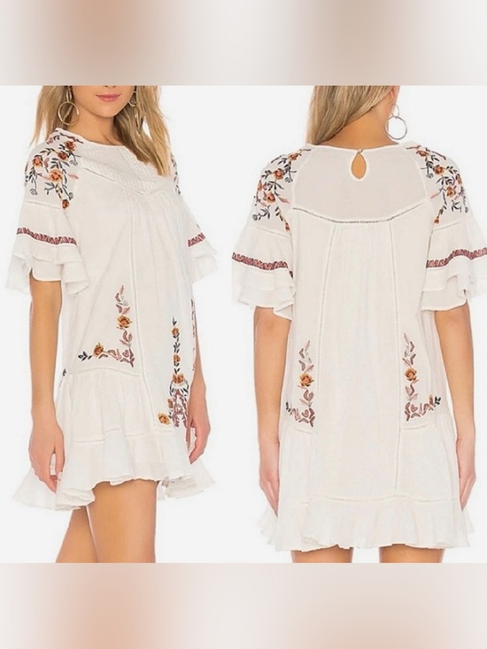 Free People Dresses & Skirts - Free People Pavlo Embroidered Boho Mini Dress in White, Size Small